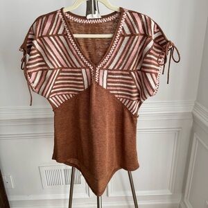 Boho Festival Brown and Pink Oversized Top Size S